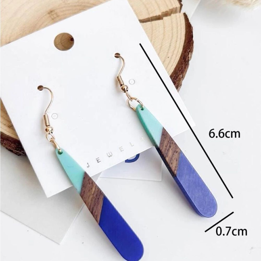 Color Block Geometric Drop Earrings - Picture 4 of 9